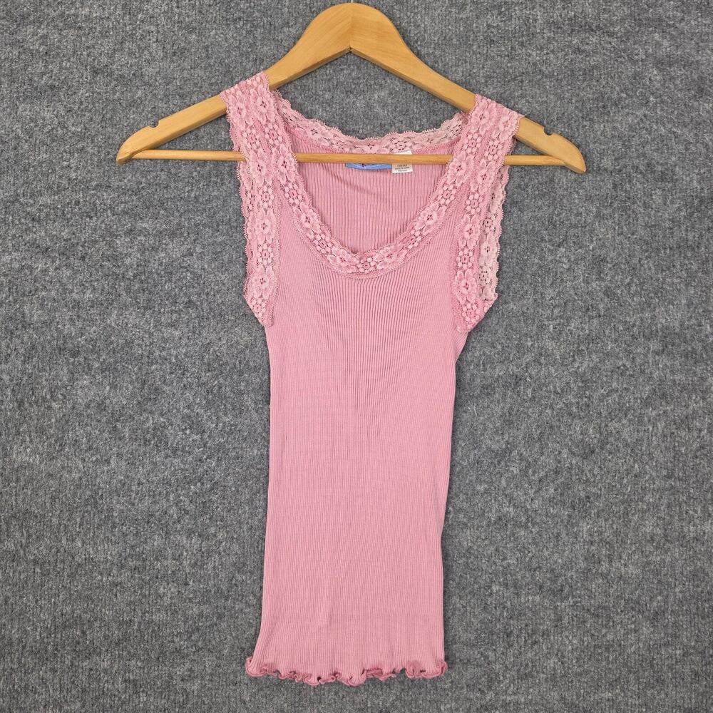 Acrobat Tank Top O/S Pink 100% Silk Lace Camisole Rib Babydoll Y2K Indie Fairy